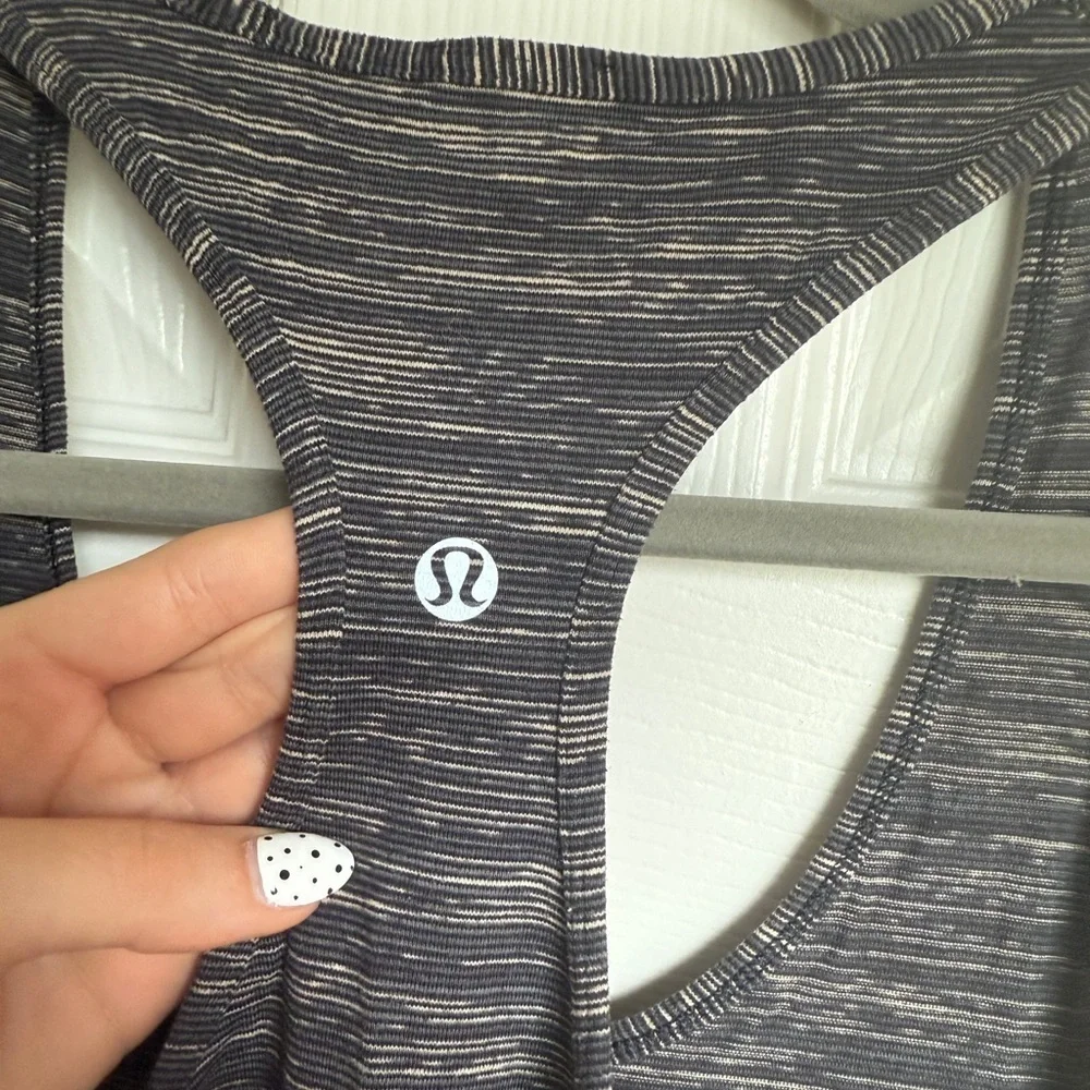 LULULEMON Cool Racerback Tank Top Gray Wee Are From Space W1F26S Striped Sz 8